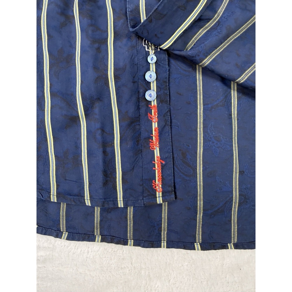 Robert Graham Shirt Mens Large Blue Striped Flip Cuff Paisly Embroidered Woven - Picture 4 of 9